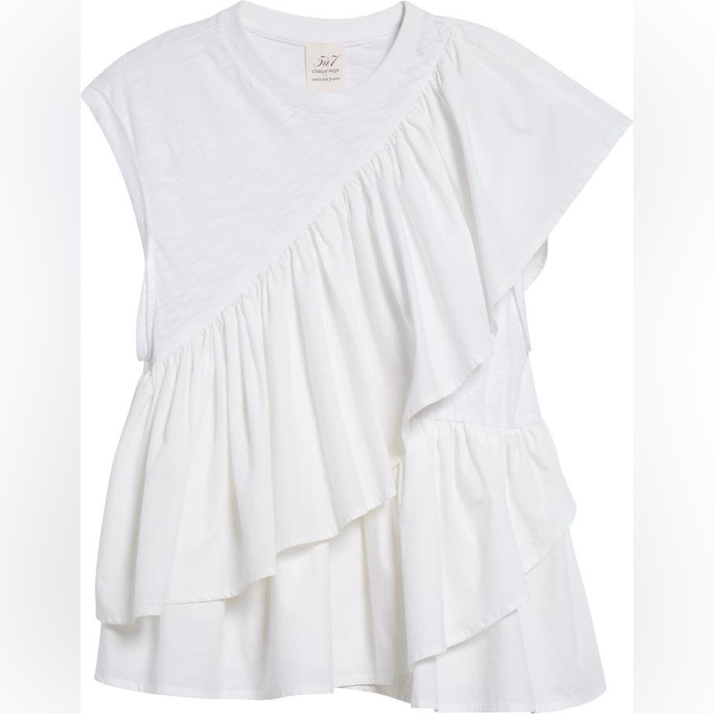 NWT Cinq Á Sept Micki Woven Ruffle Layer T-Shirt
